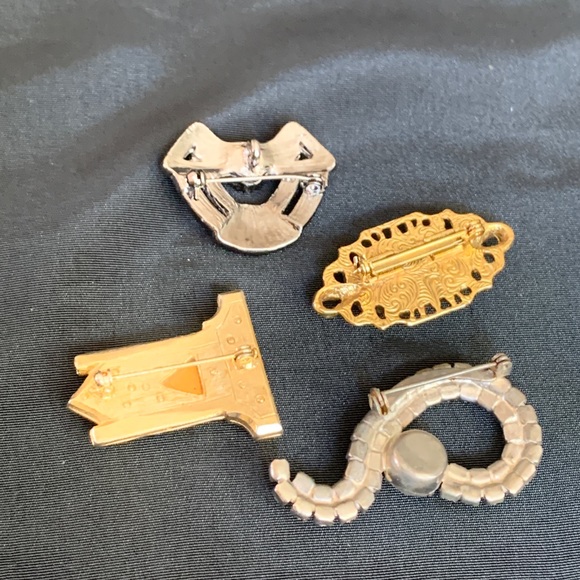 Set of 4 Art Deco Style Rhinestone Brooch Lot - Picture 4 of 7